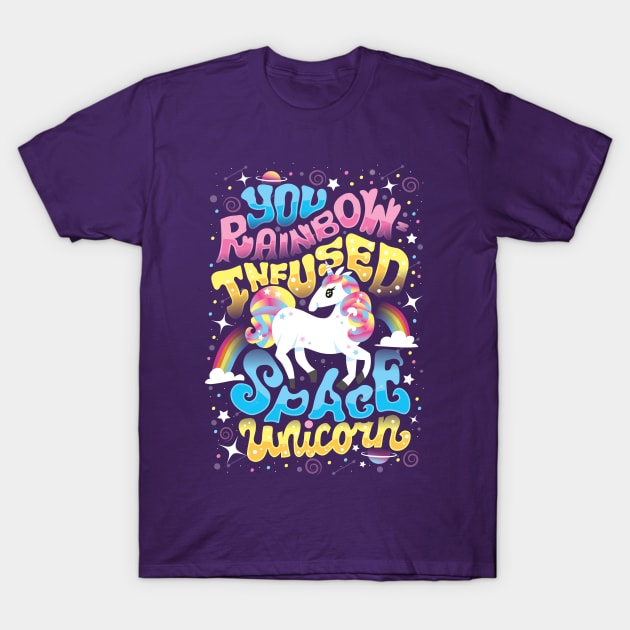 Rainbow-infused Space Unicorn T-Shirt by risarodil